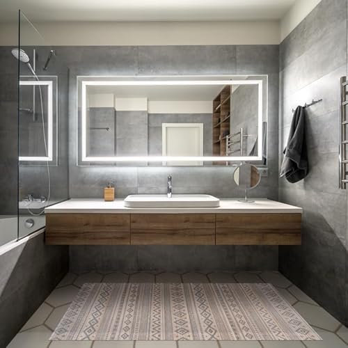 STOR PLANET | Tapis Bambou Cool, Tapis Naturel pour Salon, Chambre, Souris, Salle de Bain, Tapis Paillasson Intérieur. Tapis Long, Grand Format Jusqu'au 240cm | Ethnic Blanc, 60x90cm