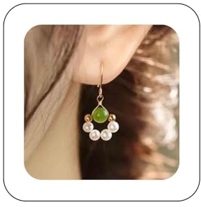 Aneneiceera Vintage Jade Perle Baumeln Ohrringe Gold Runde Jade Ohrringe Kleine Perle Reif Tropfen Ohrringe Winzige Cluster Perle Ohrringe Schmuck Für Frauen Und Mädchen