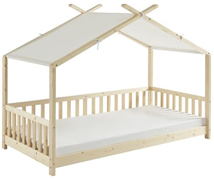 BAÏTA Lit Tente Tiny pin Massif 90x190 sommier et barrières Inclus