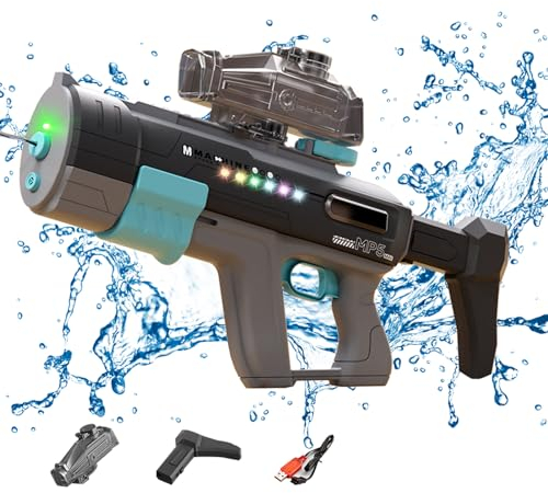 Wasserpistole Elektrisch mit Automatische Saug Elektrische Wasserpistole,Wasserspritzpistolen Wasserpistolen Großer Reichweite Spritzpistole Wasser Pistole Spielzeug für Erwachsene Kinder (Schwarz)
