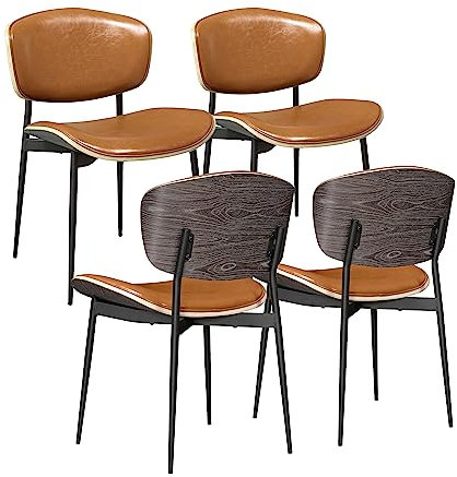 Zouron Esszimmerstühle 4er Set Holz, Braun Mid Century Retro Holzstuhl Gepolsterter Sessel Esszimmerstuhl Wohnzimmerstuhl Polsterstuhl Lehnstuhl mit Rückenlehne Walnussholz Stuhl, Ergonomisch Stuhl