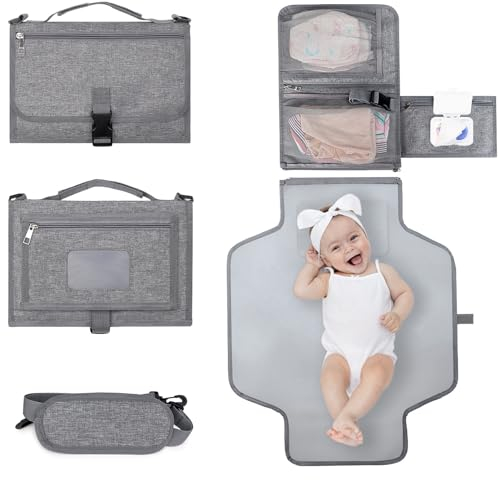 Bebamour Matelas à langer portable avec poche à lingettes, matelas à langer de voyage avec coussin de tête pour nourrissons, matelas à langer imperméables, tapis à langer essentiels pour nouveau-né,