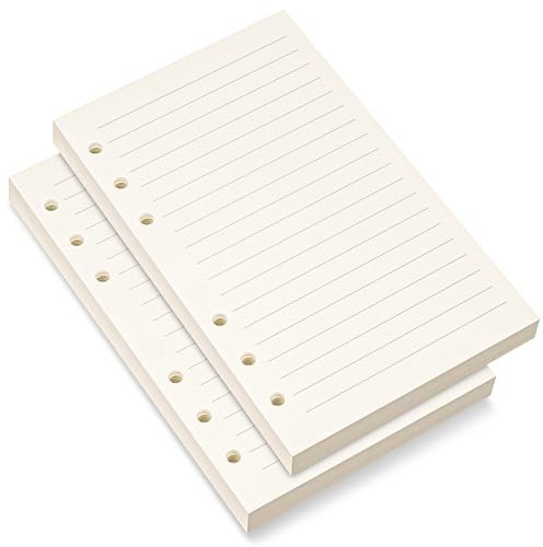 Bidponds A6-Nachfüllpapier, 6 Löcher, liniertes Papier für A6 Planer, 8 mm liniert, lose Blätter, 80 Blatt/160 linierte Seiten, 10,4 x 16,8 cm, Beige (2)