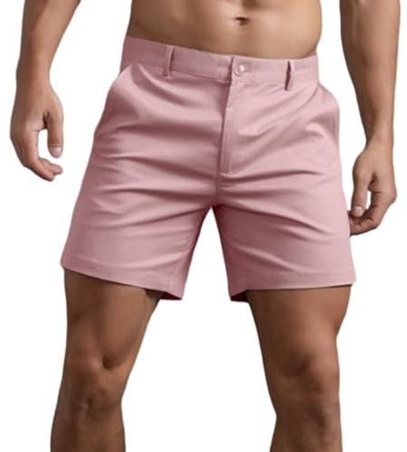 HOTIAN Pantaloncini da uomo chino, pantaloncini estivi, pantaloni corti, traspiranti, bermuda 6 pollici, cuciture interne, piatti, elasticizzati, corti, Colore: rosa., M