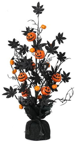 Arbre d'halloween Artificiel de 44,5 Cm, Centre de Table pour Table, Arbre de Table d'halloween avec Feuilles D'érable Noires, Arbre de Table Artificiel Effrayant pour Décoration