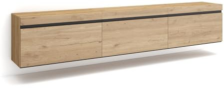 Skraut Home | TV-Schrank, Lowboard | für Wohnzimmer und Esszimmer | 240x45x35 cm | Hängend | Moderner Stil | Eiche