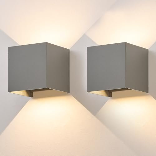 cliheet 2ER LED Wandleuchte Aussen Wandlampe - Aussenlampe Wand Wasserdicht Grau Wandbeleuchtung Flur Up Down Außenbeleuchtung 3000K Warmweiss IP65 Treppenbeleuchtung für Innen Hauswand Garten Innen