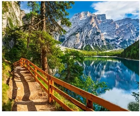 Miquans Art Peinture Par Numéros Pour Adulte, DIY Peinture Acrylique Pour Adultes Enfants Débutants Facile Sur Toile (40×50 cm) Paysage avec peintures et Pinceaux,Montagne