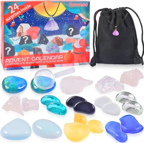 Adventskalender 2024 für Kinder Kristalle, 24 Stück Natürliche Edelstein, Weihnachten Adventskalender Countdown, Natürlichen Edelsteine der Beste Geschenk für Geologie Enthusiasten