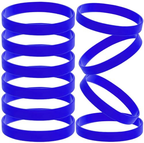 CREATCABIN 10 Bracelet en Silicone Bleu Bracelet en Caoutchouc Bracelet de Sport Vierge Extensible Couleur Unie Bracelet Élastique Silicone pour Adultes Hommes Femmes Équipes Cadeaux Fête 6.5x1.2cm