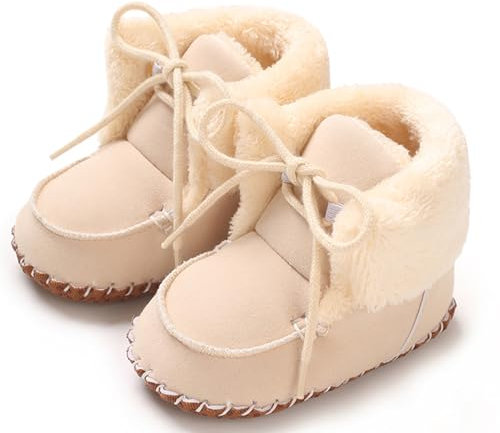Adigau Bebé Niña Niño Botines de Invierno Primeros Pasos Calientes Botas de Nieve Térmicas Antideslizante Cordones Zapatos 0-18 Meses, beige, 6-12 mois