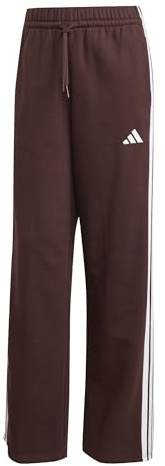 adidas Donna Essentials 3-Stripes Open Hem Fleece Pants, Shadow Brown/White, S
