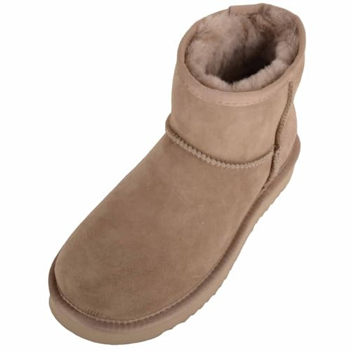 SNUGRUGS Womens Genuine Sheepskin Mini Ankle Boots, Reinforced Heel