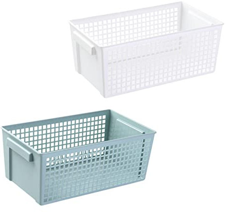 Warmhm 2pcs Desktop Plastic Mesh Storage Basket for Snack Sundry Organization Multipurpose Grey Rectangular Box for Dormitory Kitchen Baskets for Storage Random Color
