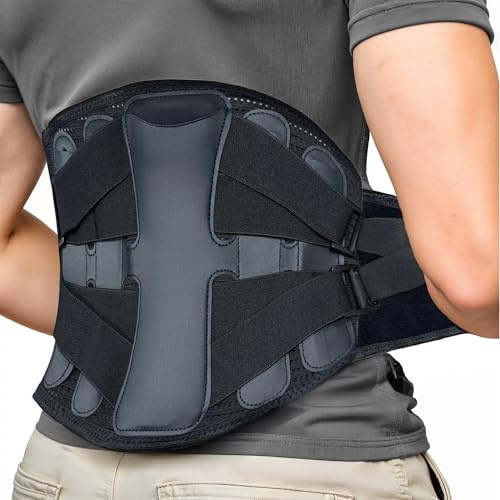 Rückenstützgürtel Männer/ Damen - mit 5 Metallstützen. Rückenstütze für Frauen / Rückenstütze für Herren - ortho Rückengürtel. Rückenbandage für schmerzlinderung: rückenschmerzen & skoliose. (XL)