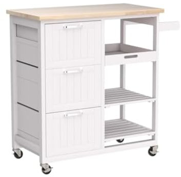 Carrito de isla de cocina de estilo industrial con ruedas para una práctica nización de cocina blanca