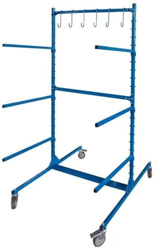 Adjustable Bumper Storage Stand with Hanging Hooks, Auto Repair Workshop Multi-tier Bumper Organizer Cart Free Standing, Garage/Spray Paint Booth Functional Mobile Paint Drying Rack(Single-side)