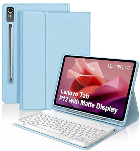 Lenovo Tab P12 12.7'' 2023 Keyboard Case, QWERTY UK Layout Detachable Bluetooth Keyboard, Slim Smart Case for Lenovo Tab P12 2023, Blue