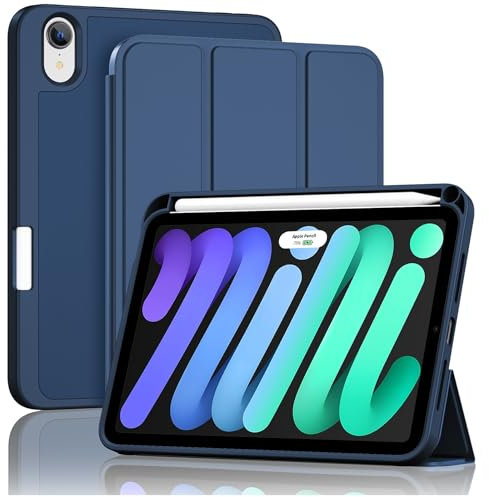 ProCase for iPad Mini 7 A17 Pro 2024/Mini 6 2021 8.3 Inch Mini 7th/6th Gen Case with Pencil Holder, Trifold Stand Smart Folio with Soft TPU Back Cover for iPad Mini 8.3 7th/6th -Darkblue