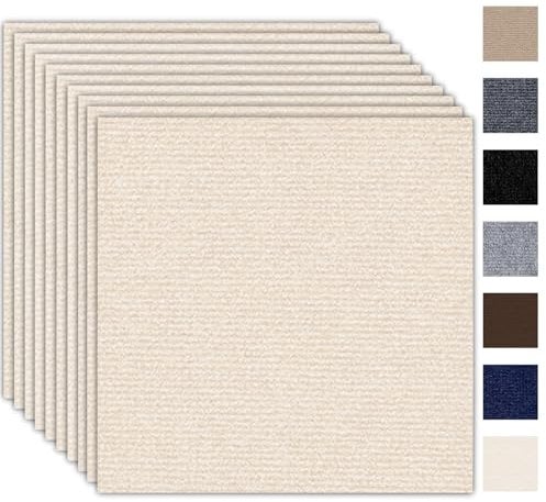 Piastrelle autoadesive per tappeti, 50 x 50 cm, set da 10 pezzi, 2,5 m², moquette, piastrelle con copertura posteriore, resistente per casa, ufficio, commerciale, beige