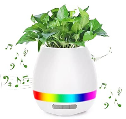 Qukaim Maceta inteligente LED Music er, maceta multifuncional BT Wirel con luz nocturna, sensor táctil, función de música inteligente, diseño moderno, ideal para decoración del hogar