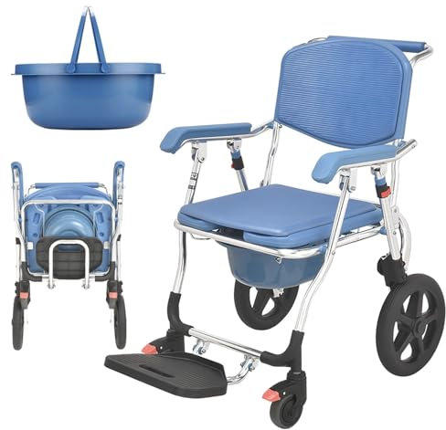 LESBJFDM Toilettenstuhl Mit Rollen 150kg, Duschrollstuhl Mit Rollen, Wc Stuhl Für Senioren Mit Rollen, Fahrbarer Toilettenstuhl Höchstbelastung 150 Kg Geeignet Für Ältere Und Behinderte