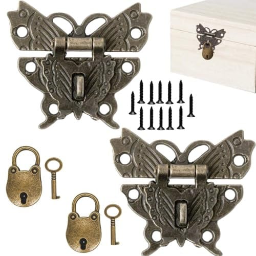 LiJuanWang Verschluss für Holzkiste,2 Stücke Vintage Latch,2 Stücke Antike Mini-Vorhüngeschloss,Koffer Verschluss,Holzkiste Wein Geschenk Verschluss,für Deko Schmuckschatulle Holzkoffer