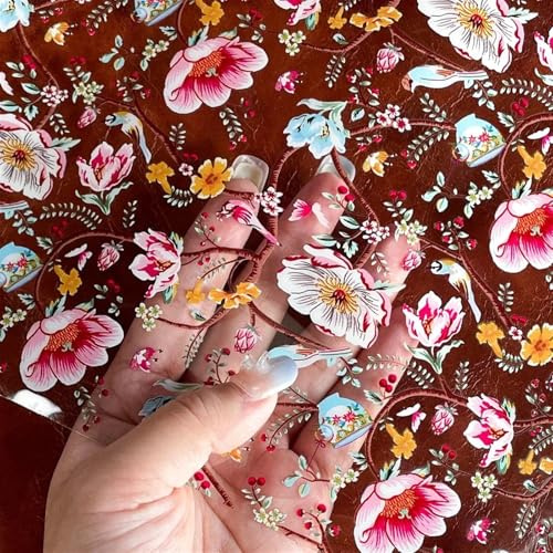 FOELANNE Film PVC Transparent, Rouleau de Tissu Vinyle en PVC synthétique Transparent à Fleurs colorées, 30 x 135 cm, 3 pièces, for Bricolage, Couture, Nappe, boîte Cadeau, Artisanat(Color 9)