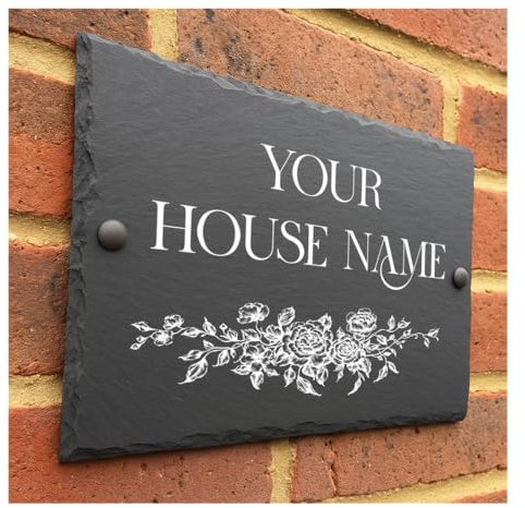 Crafted Memories Plaque de maison rustique en ardoise naturelle – Plaque d'adresse personnalisée en ardoise naturelle avec lettrage imprimé UV – Résistant aux intempéries et facile à installer