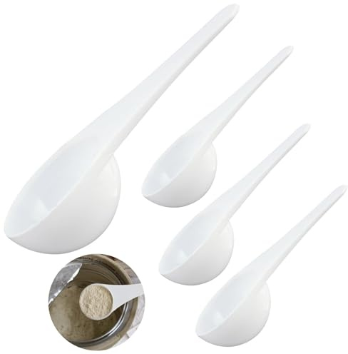 Set mit 4 Mehrzweck-Schaufeln (15 g Kapazität) für Pulver und Flüssigkeiten – langlebiger, nicht recycelter PP-Kunststoff – transparent, spülmaschinenfest für Küche und Fitness