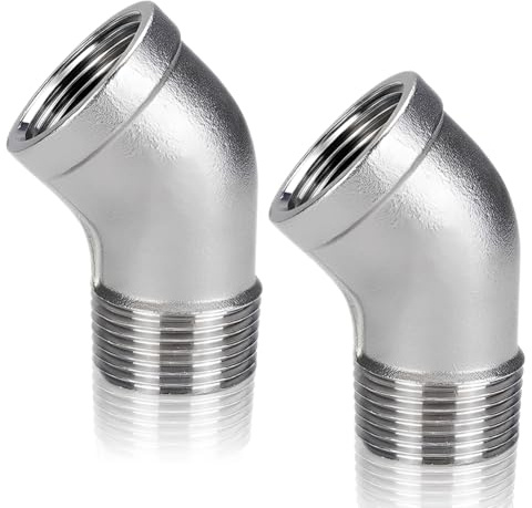 2 Stück 45-Grad Rohrverschraubung, 3/4 IG x AG bogen 45 grad | 3/4 Zoll Edelstahl Winkelverschraubung, 45° Bogen Rohrverbinder, DN20 Ellenbogen Verbindungsstück, Rohrwinkel für Trinkwasser