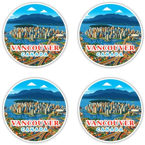 Laminierte Aufkleber: 100 mm, 4 Stück - großer wasserfester Vancouver Canada Skyline Sticker