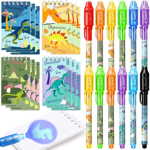 Toyssa Dino Party Mitgebsel Kindergeburtstag mit UV Stift Notizbuch | Einzigartiger Zauberstift, Dinosaurier Pinata Füllung Give Aways Gastgeschenk Kindergeburtstag Mädchen Junge
