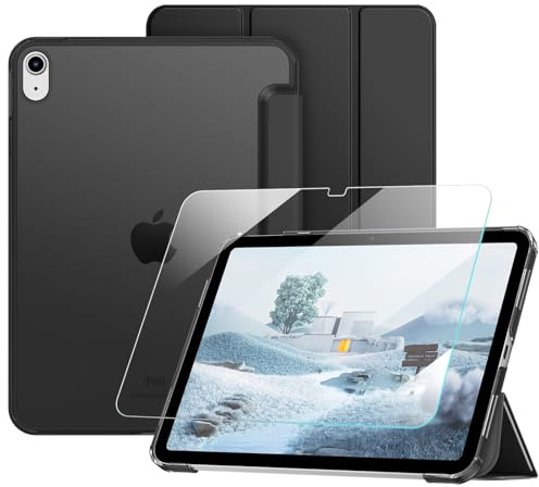 Fintie Hülle mit Schutzfolie für iPad A16 11/10 Generation (11/10.9 Zoll) | Federleichtes Design, transluzente PC-Schutzhülle mit matter Rückseite & Auto-Wake/Sleep-Funktion, Schwarz