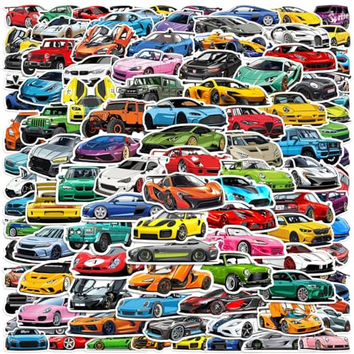 Sportwagen Rennen Aufkleber für Erwachsene 100 Stück Sports Car Racing Vinyl Sticker Set Auto Motorräder Fahrrad Skateboard Snowboard Gepäck Laptop Koffer Helm Motorrad Computer