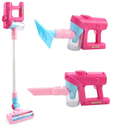 Kinderstaubsauger mit Echter Saugfunktion, SGZIOO Staubsauger Kinder, Staubsauger Spielzeug mit 3 Köpfen und Musik, , Kinder Staubsauger ab 2 3 4 5 Jahre, für Zwei Jahren zur Putzsimulation, (Rosa)