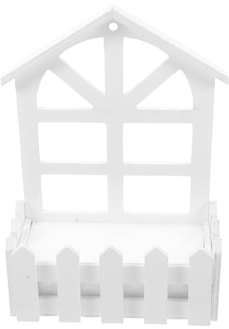 HOMSFOU Rectangle Planter Box Wooden Picket Fence with Foam Insert for Balcony and Office Wall Hanging Artificial Flowers Decorative Plant Container