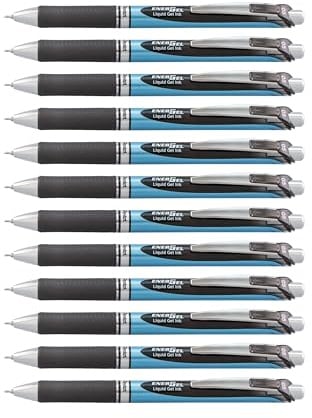 Pentel® EnerGel™ Deluxe RTX Retractable Liquid Gel Pens, Fine Point, 0.5 mm, 54% Recycled, Blue Barrel, Black Ink, Pack Of 12 Pens