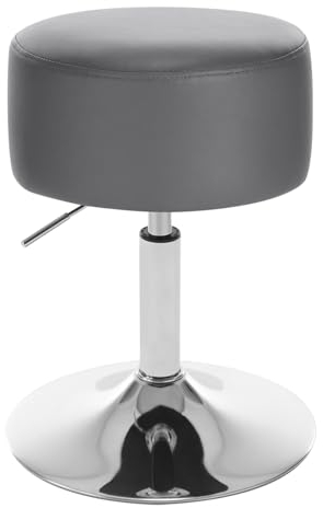WOLTU Schminkhocker, Schminktisch Hocker, Barhocker rund, Design Hocker höhenverstellbar drehbar, Bürohocker Arbeitshocker Küchenhocker, gepolstert, Kunstleder, Grau, BH14gr-1