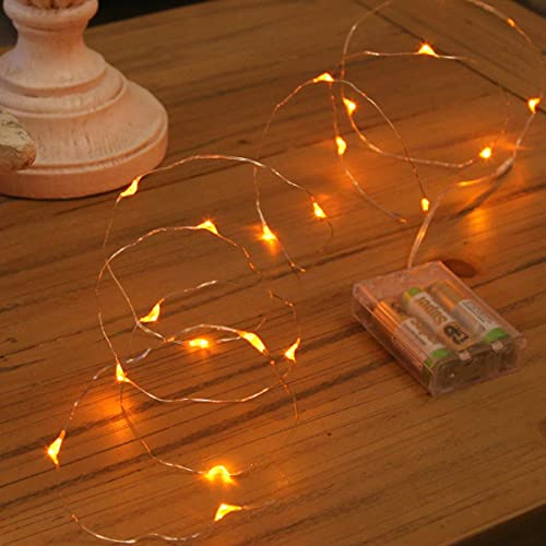 Festive Lights 2m 20 LED Battery Powered Decorative Micro Firefly Fairy String Lights with Silver Wire, Christmas Home Indoor Bedroom, Living Room, Reception, Wedding Decor, Tree Decoration - Amber