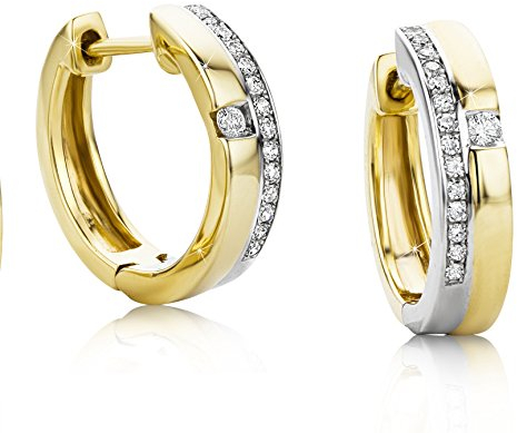 Orovi Damen -Creolen,mit Diamnten Ohrringe Zweifarb/Weißgold und Gelbgold 9Karat (375) Ohr-Schmuck Brillanten 0.14crt
