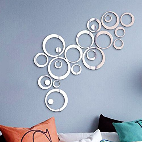 DEOMOR 24 Stück Spiegel Wandaufkleber Kreise Rund Wandsticker Wandtatoo Spiegel Wanddeko Wandkunst Selbstklebend Abnehmbar für Schlafzimmer, Wohnzimmer, Haus Deko
