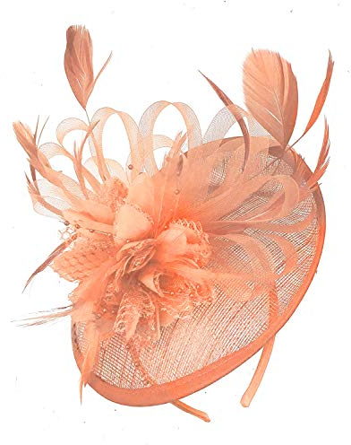 Caprilite Peach Nude Sinamay Disc Saucer Fascinator Hat for Women Weddings Headband