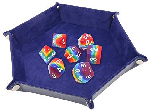 Winterworm Foldable Dice Rolling Tray,Hexagon PU Leather Dice Holder Game Box Velvet for D&D,RPG,Table Games or Desktop Phone Key Storage