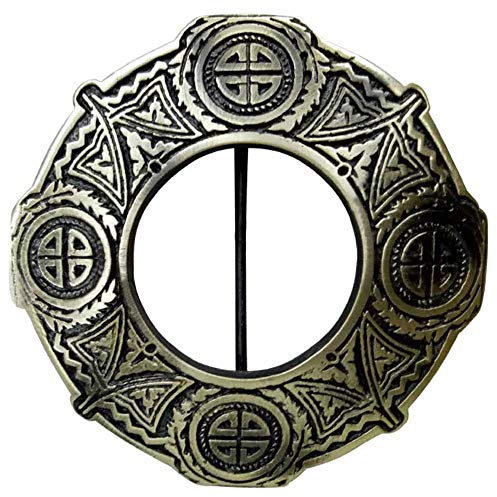 Tidoneam Schottische Kiltbrosche, Antik, 8,9 cm, Messing, keltischer Knoten