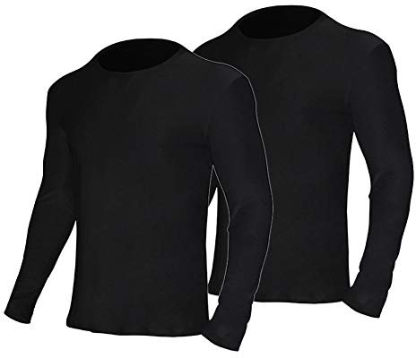 YUSHOW Men's 2 Pack Thermal Underwear Tops for Men Long Sleeve Winter Gear Warm Underwear Baselayer Ultra Soft Thermals Cold Weather Black