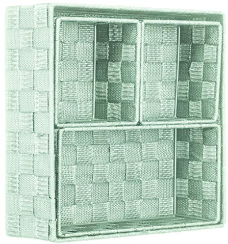 Brandsseller 4er Set Aufbewahrungsboxen - 28x28x10 cm, 26x13x9 cm, 13x13x9 cm (2x) – eckige Regalkörbe ohne Deckel – Rattanoptik, geflochten mit Metallrahmen - Mint