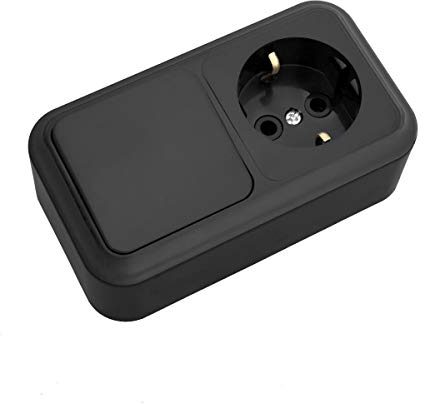Steckdose/Lichtschalter Aufputz Kombi Schuko IP20 schwarz, serie Praleska
