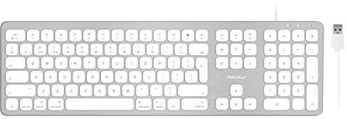 Macally WKEYHUBMB-UK, extended Mac keyboard with numeric pad, 2 USB ports and English QWERTY key cap layout, USB-A, aluminium design