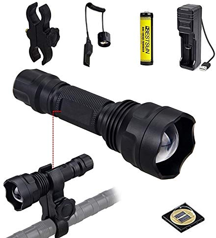 LUXJUMPER 940nm IR Torch, Zoomable Infrared Light Night Vision Torch Tactical Flashlight with Pressure Switch, Scope Mount, Batteries and Charger for Night Hunting